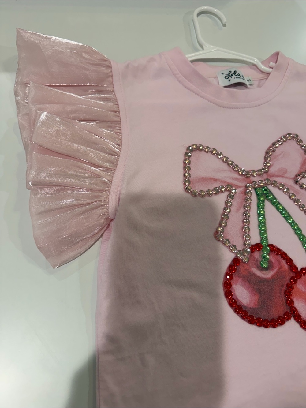 Girls' Lola and The Boys Crystal Cherry Ruffle T-Shirt Size 8 EUC - Picture 6 of 8